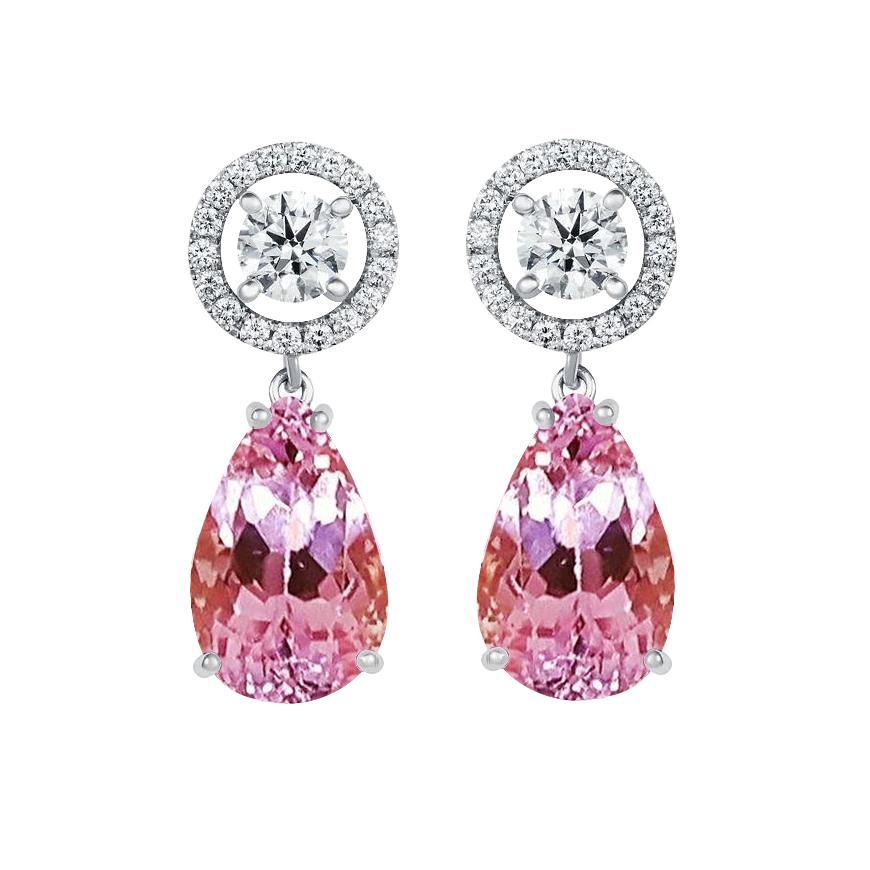 33.50 Ct Pink Kunzite And Diamonds Lady Dangle Earrings 14K Gold - Gemstone Earring-harrychadent.ca