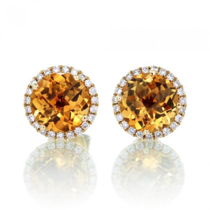 34.46 Ct Citrine And Diamonds Ladies Studs Earrings Yellow Gold 14K - Gemstone Earring-harrychadent.ca