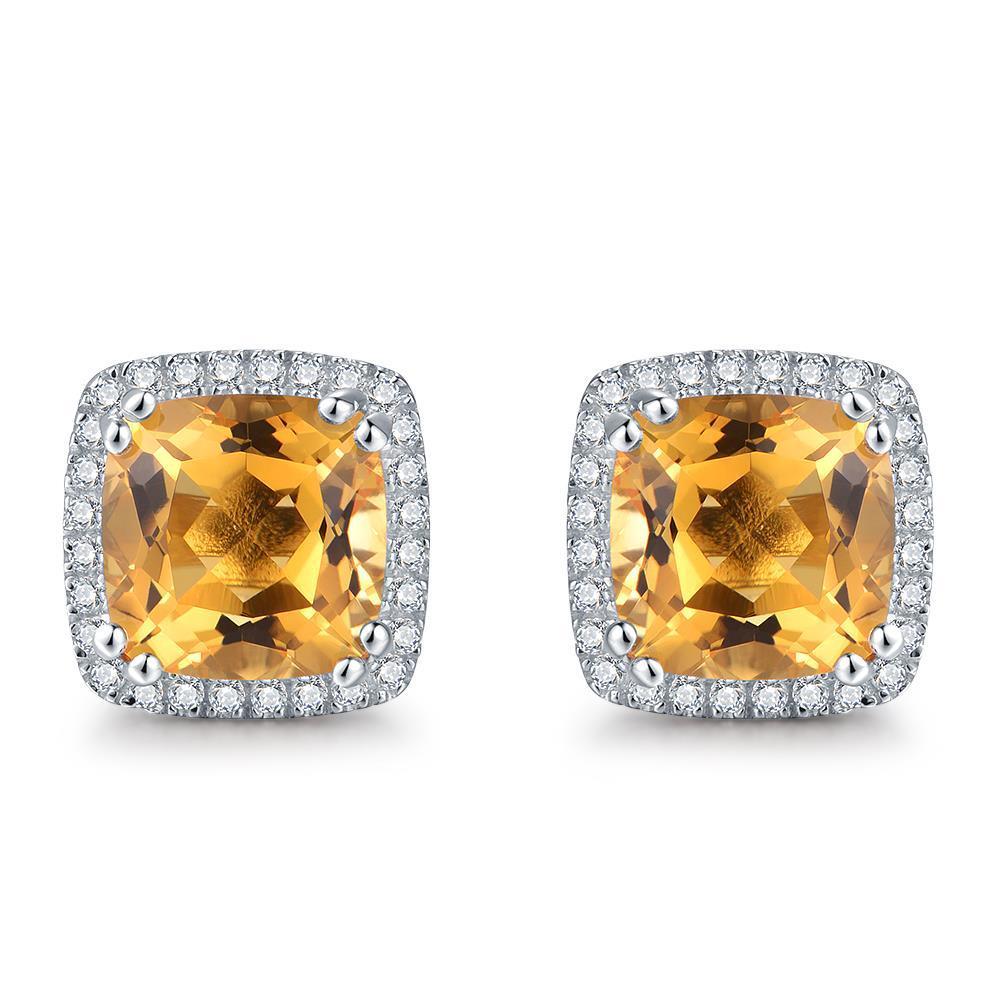 34.80 Ct Citrine And Diamonds Studs Earring White Gold 14K - Gemstone Earring-harrychadent.ca