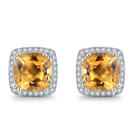 34.80 Ct Citrine And Diamonds Studs Earring White Gold 14K - Gemstone Earring-harrychadent.ca