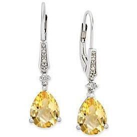 36.60 Ct Pear Citrine With Round Diamonds Dangle Earrings 14K Gold - Gemstone Earring-harrychadent.ca