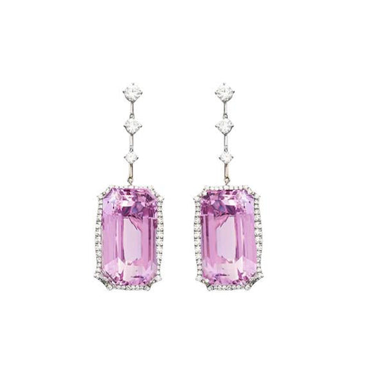 37.08 Ct Pink Kunzite With Diamonds Dangle Earrings White Gold 14K - Gemstone Earring-harrychadent.ca