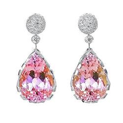 37.30 Ct Pink Kunzite With Natural Earth Mined Diamonds Dangle Earrings 14K