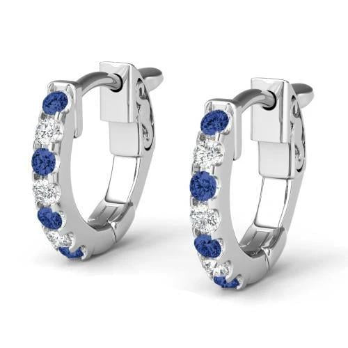 4.20 Carats Ceylon Sapphire Diamond Ladies Hoop Earring White Gold 14K - Gemstone Earring-harrychadent.ca