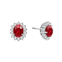 4.30 Carats Red Ruby With Natural Earth Mined Diamonds Studs Earrings Gold 14K