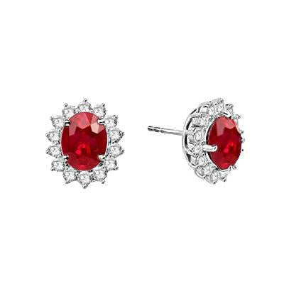 4.30 Carats Red Ruby With Diamonds Studs Earrings Gold 14K - Gemstone Earring-harrychadent.ca