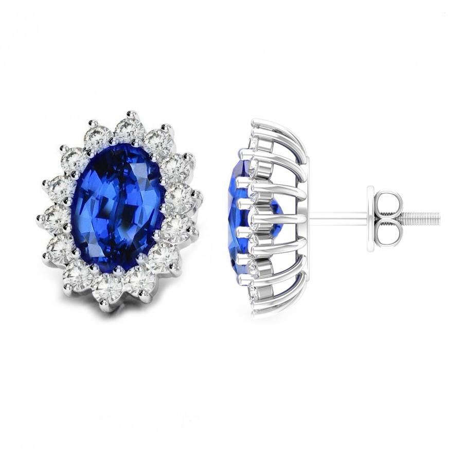 4.30 Ct Sri Lanka Blue Sapphire Diamonds Ladies Studs Earrings - Gemstone Earring-harrychadent.ca