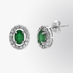 4.40 Ct Green Emerald With Halo Diamond Stud Earrings