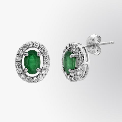 4.36 Ct Green Emerald With Halo Diamond Stud Earrings - Gemstone Earring-harrychadent.ca