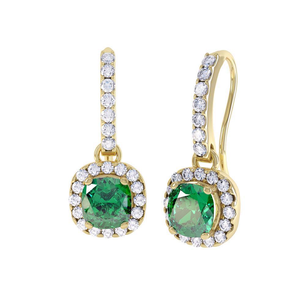 4.40 Carats Green Emerald With Diamonds Dangle Earrings Yellow Gold - Gemstone Earring-harrychadent.ca