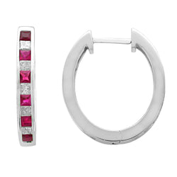 4.40 Carats Ruby With Diamonds Women Hoop Earrings 14K White Gold