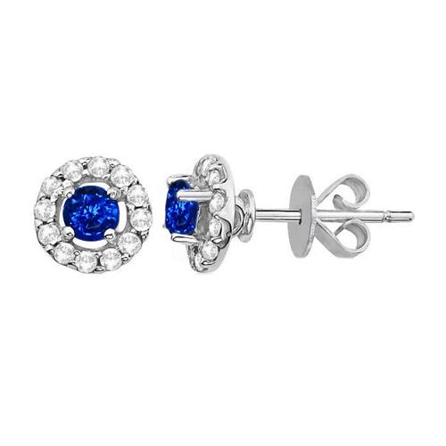 4.40 Carats Sri Lanka Sapphire Diamonds Studs Earring White Gold 14K - Gemstone Earring-harrychadent.ca
