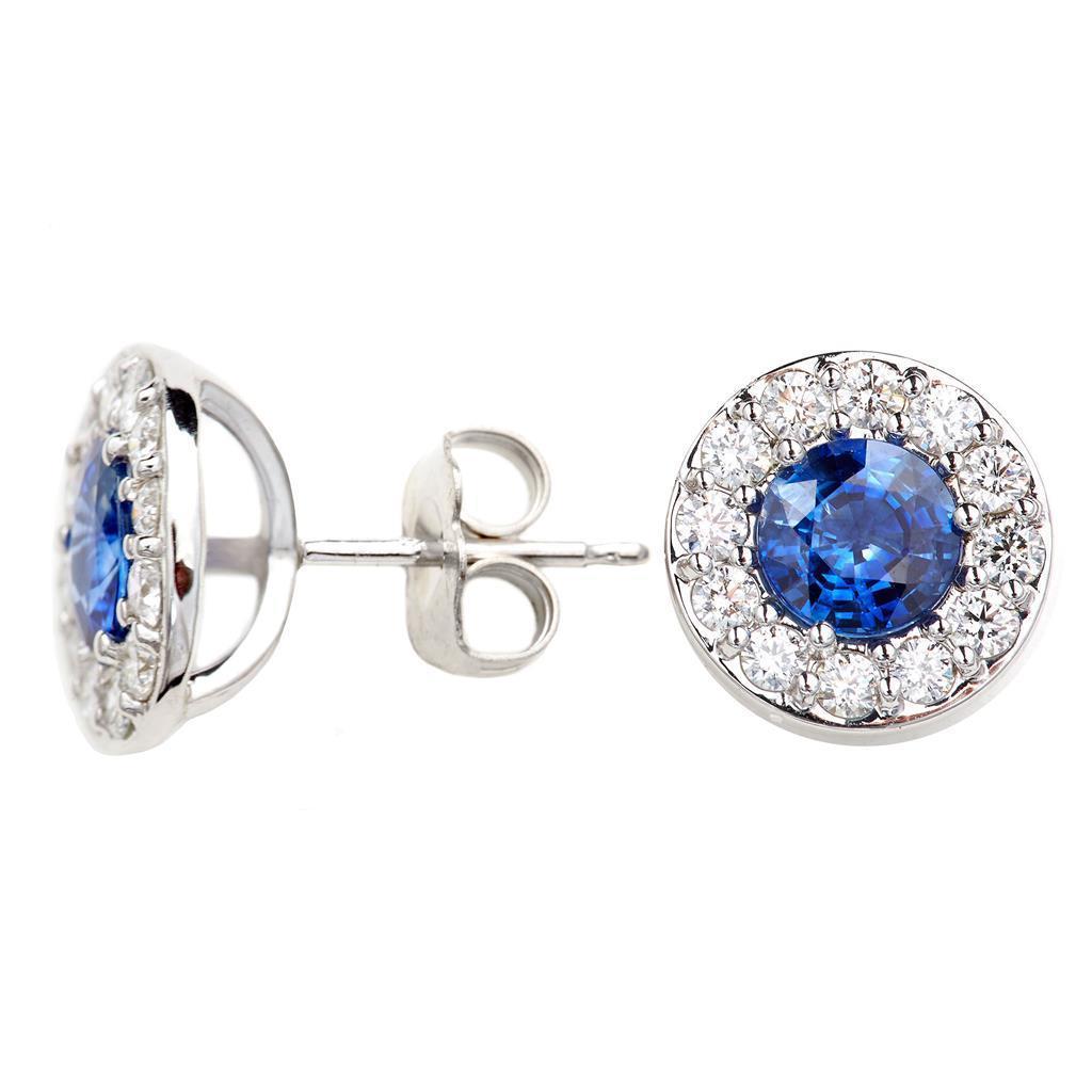4.40 Ct Brilliant Cut Ceylon Blue Sapphire And Diamonds Studs Earring - Gemstone Earring-harrychadent.ca