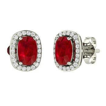 4.50 Carats Cushion Cut Ruby Diamond Stud Earrings White Gold 14K - Gemstone Earring-harrychadent.ca
