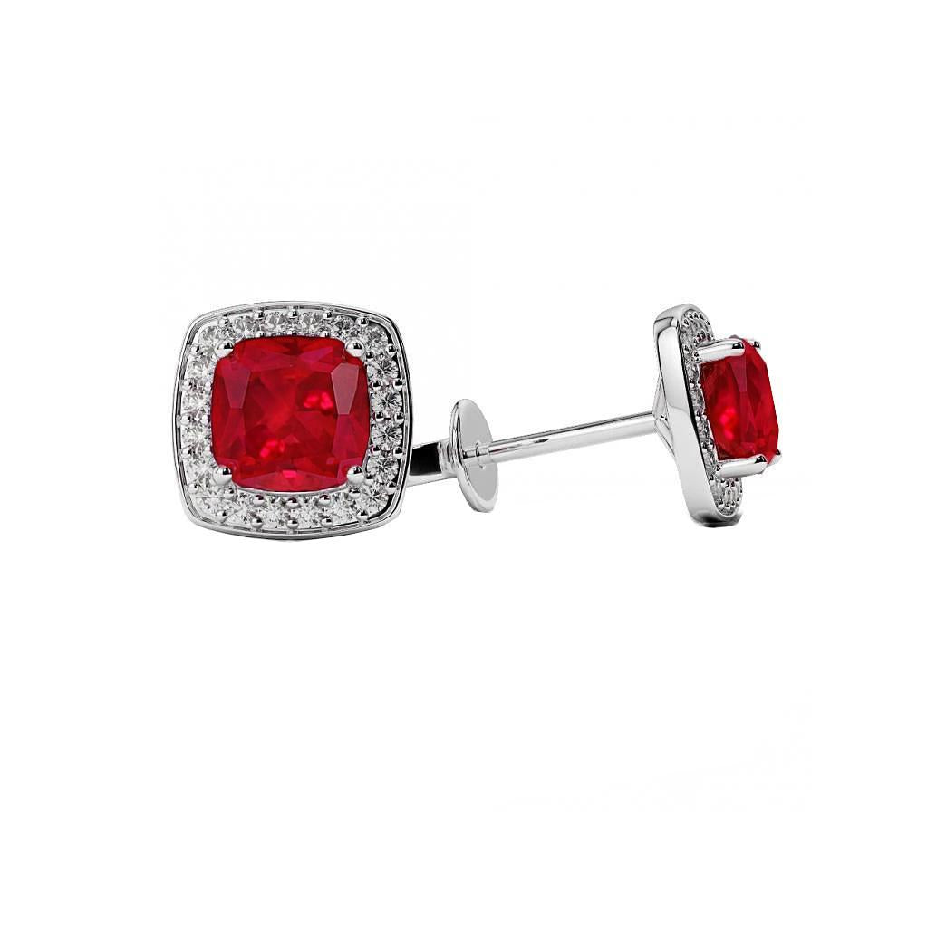 4.50 Carats Cushion Ruby And Diamond Women Studs Halo - Gemstone Earring-harrychadent.ca