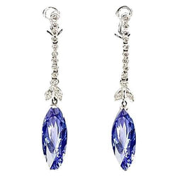 4.50 Carats Marquise Sapphire Natural Earth Mined Diamond Dangle Earrings White Gold 14K