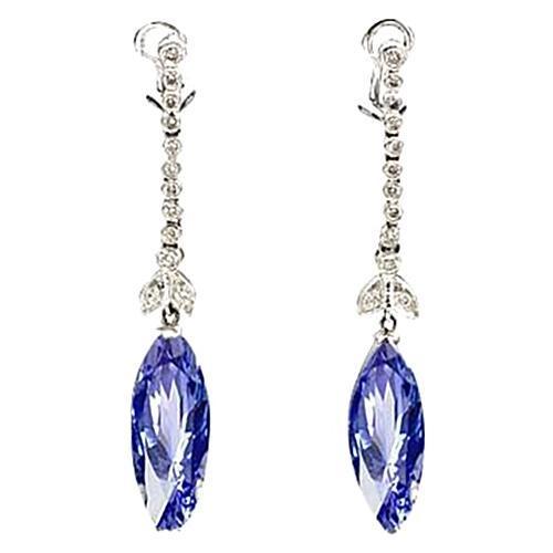 4.50 Carats Marquise Sapphire Diamond Dangle Earrings White Gold 14K - Gemstone Earring-harrychadent.ca