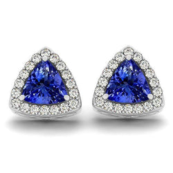 4.50 Carats Prong Set Tanzanite & Natural Earth Mined Diamond Lady Halo Stud Earrings