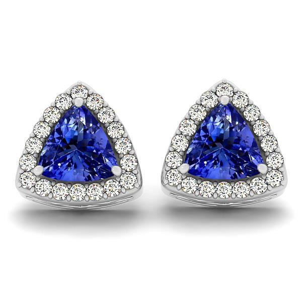 4.50 Carats Prong Set Tanzanite & Diamond Lady Halo Stud Earrings - Gemstone Earring-harrychadent.ca