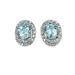 4.50 Ct Aquamarine And Natural Earth Mined Diamonds Lady Studs Earring White Gold 14K