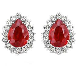 4.50 Ct Pear Cut Red Ruby Natural Earth Mined Diamond Stud Earring Women Gold Jewelry