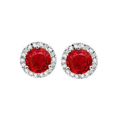 4.50 Ct Round Cut Red Ruby Halo Diamond Stud Earring White Gold - Gemstone Earring-harrychadent.ca