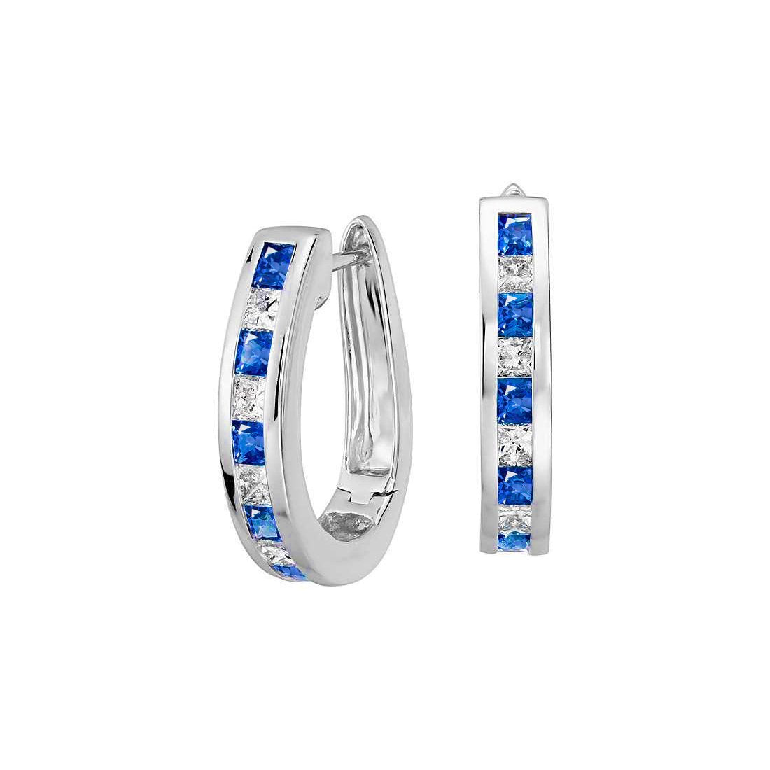 4.50 Ct Sri Lankan Sapphire Diamond Hoop Earring 14K White Gold - Gemstone Earring-harrychadent.ca