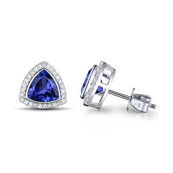 4.56 Carats Bezel Set Tanzanite With Natural Earth Mined Diamonds Studs Earrings