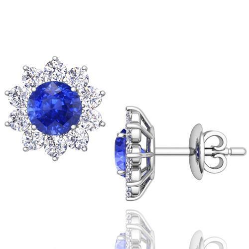 4.60 Carats Ceylon Sapphire With Diamond Stud Earrings White Gold 14K - Gemstone Earring-harrychadent.ca