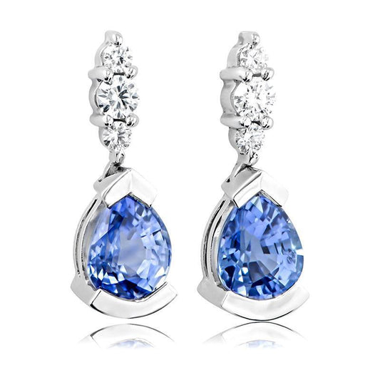 4.60 Ct Pear And Round Cut Ceylon Sapphire With Diamonds Earrings - Gemstone Earring-harrychadent.ca