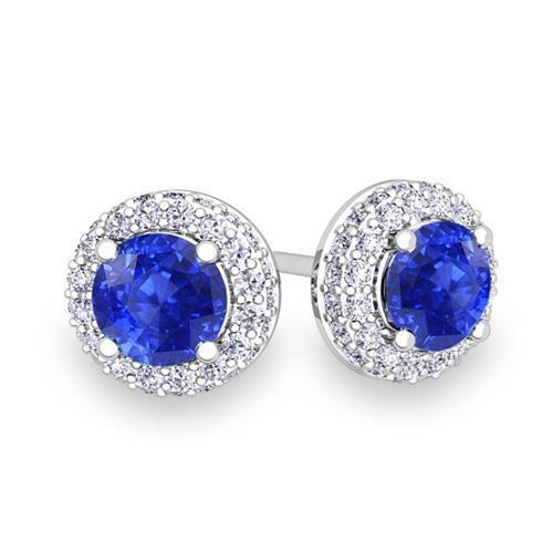 4.70 Carats Prong Set Ceylon Sapphire With Diamonds Studs Earrings - Gemstone Earring-harrychadent.ca