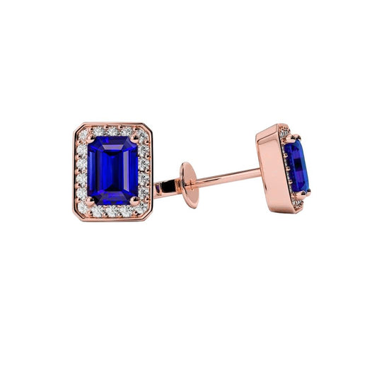 4.80 Carats Sapphire And Diamond Halo Ladies Stud Earrings Rose Gold - Gemstone Earring-harrychadent.ca