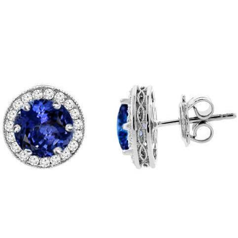 4.80 Carats Tanzanite With Diamonds Studs Earrings White Gold 14K - Gemstone Earring-harrychadent.ca