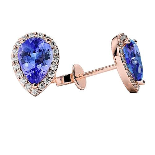 4.80 Ct Blue Tanzanite With Diamonds Studs Earrings Rose Gold 14K - Gemstone Earring-harrychadent.ca