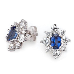 4.80 Ct Ceylon Blue Sapphire Natural Earth Mined Diamond Women Studs White Gold