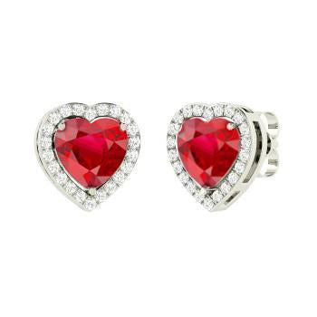 4.80 Ct. Heart Shape Ruby With Round Diamonds Studs Earrings 14K - Gemstone Earring-harrychadent.ca