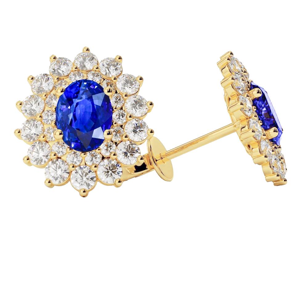 4 Carats Oval Cut Sri Lanka Sapphire Diamonds Studs Yellow Gold 14K - Gemstone Earring-harrychadent.ca