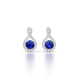 4 Carats Round Cut Sapphire And Diamonds Studs Earrings Gold 14K