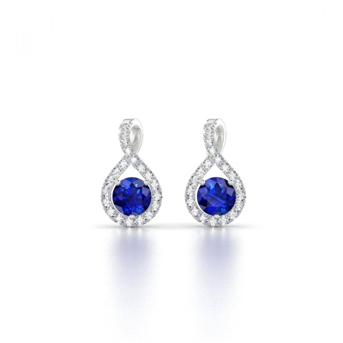 4 Carats Round Cut Sapphire And Diamonds Studs Earrings Gold 14K - Gemstone Earring-harrychadent.ca