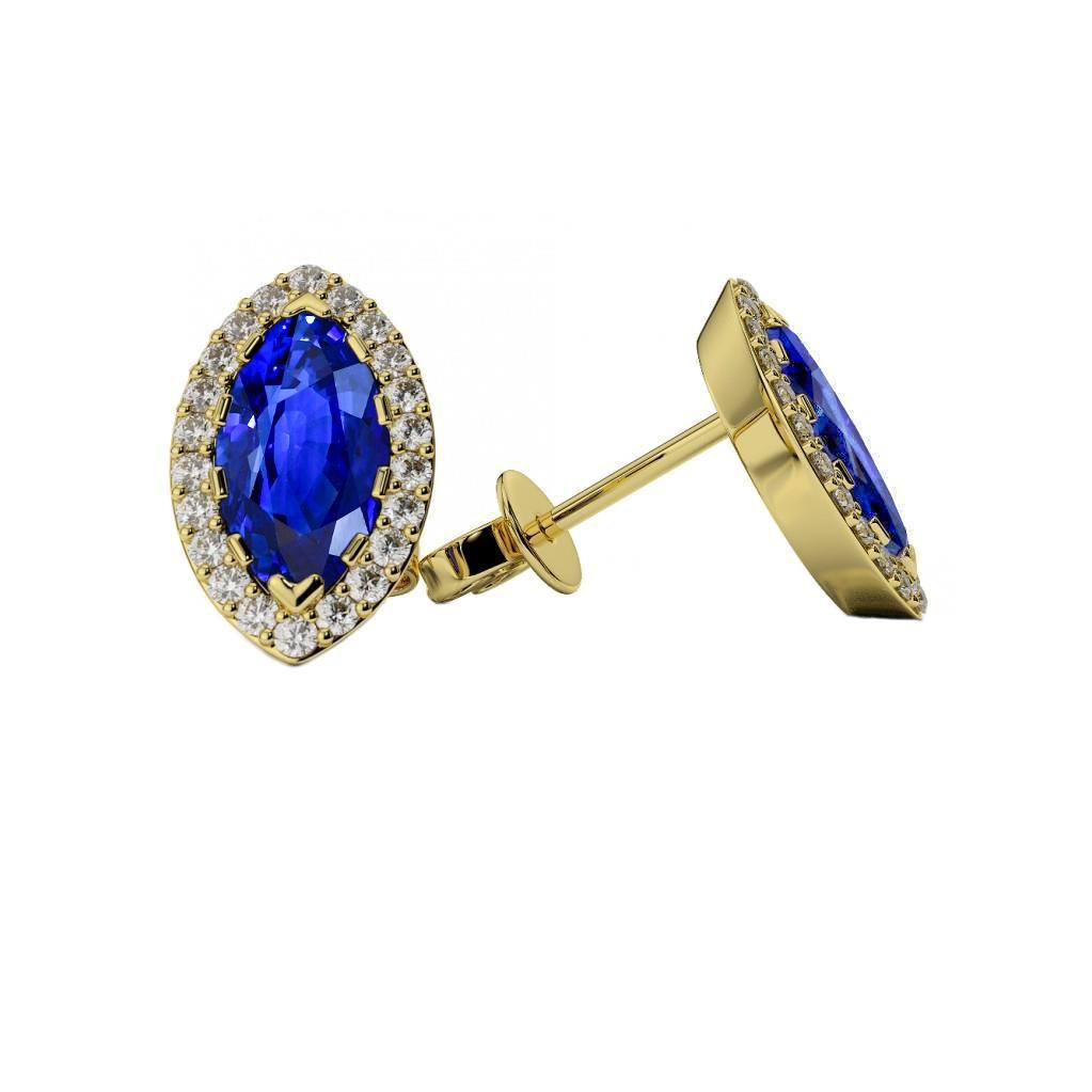 4 Carats Sapphire With Diamond Lady Studs Yellow Gold 14K - Gemstone Earring-harrychadent.ca