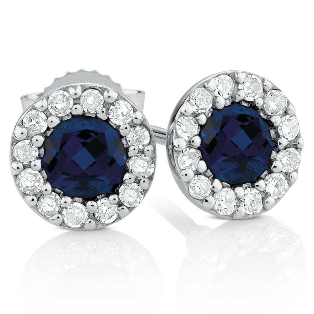 4 Carats Sri Lanka Sapphire With Diamond Stud Earring White Gold 14K - Gemstone Earring-harrychadent.ca