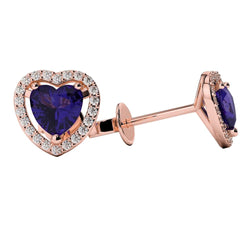 4 Carats Tanzanite With Diamond Halo Stud Earring Rose Gold 14K