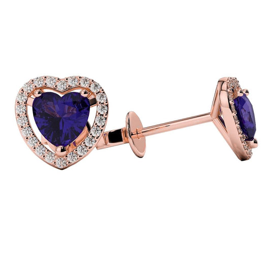 4 Carats Tanzanite With Diamond Halo Stud Earring Rose Gold 14K - Gemstone Earring-harrychadent.ca