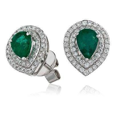 4 Ct Pear Cut Green Emerald With Diamond Stud Earring White Gold 14K - Gemstone Earring-harrychadent.ca