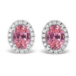 4 Ct Pink Sapphire And Diamonds Studs Earrings White Gold 14K
