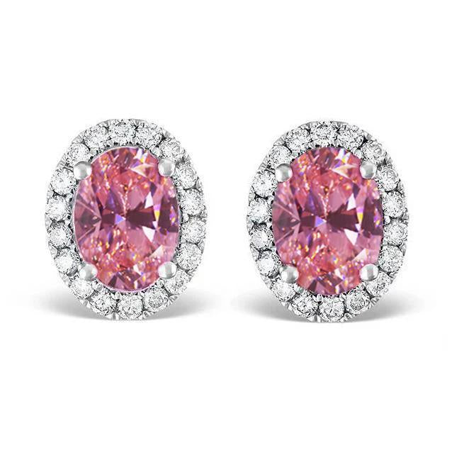 4 Ct Pink Sapphire And Diamonds Studs Earrings White Gold 14K - Gemstone Earring-harrychadent.ca