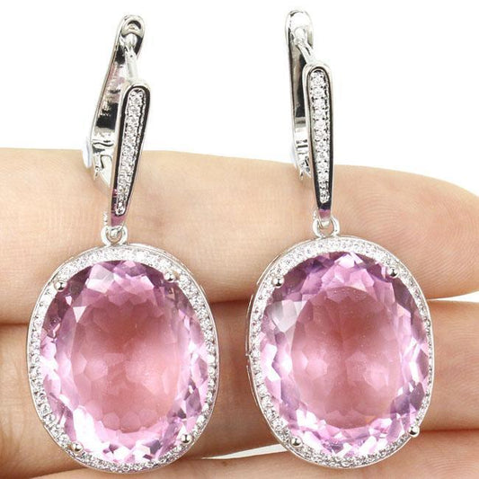 41.36 Ct Pink Oval Cut Kunzite With Diamond Women Hoop Earrings - Gemstone Earring-harrychadent.ca