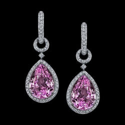 43 Carats Pink Kunzite Natural Earth Mined Diamond Dangle Lady Earring White Gold