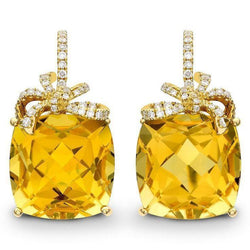 47.60 Ct Citrine And Natural Earth Mined Diamonds Dangle Earrings White Gold 14K