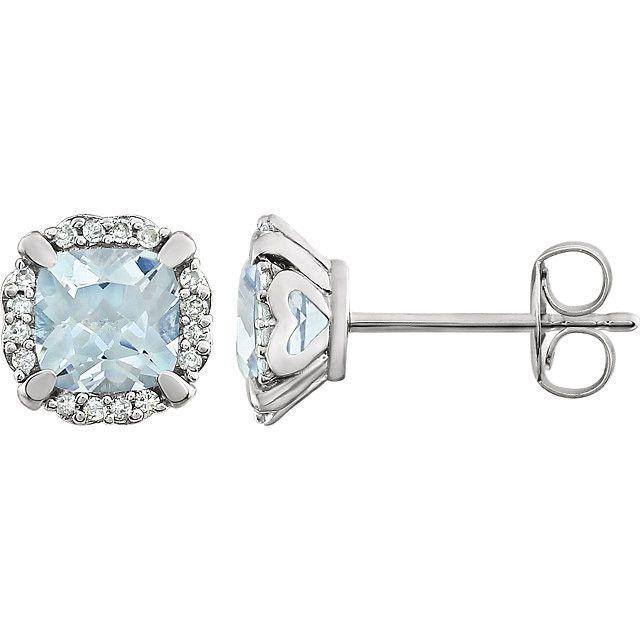 5.20 Ct Aquamarine And Diamonds Studs White Gold 14K - Gemstone Earring-harrychadent.ca